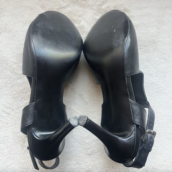 New Nine West Infusion Black Leather Heeled Sandals Women 8.5 M Ankle Strap - Picture 15 of 16